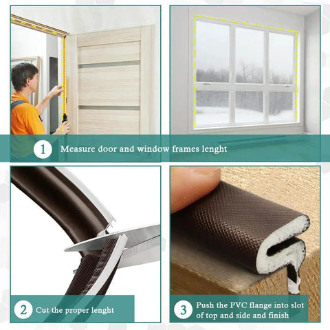 Kerf Door Weather Stripping Seal 26 Ft Foam Weatherstrip With Slot Card Slot Installation Brown Easy Cut To Size Durable PU Foam Door Seal