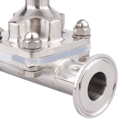 DERNORD sanitary diaphragm valve, stainless steel 316L, silicone seal, 1.5-inch tri-clamp, 1-inch tube OD, front view