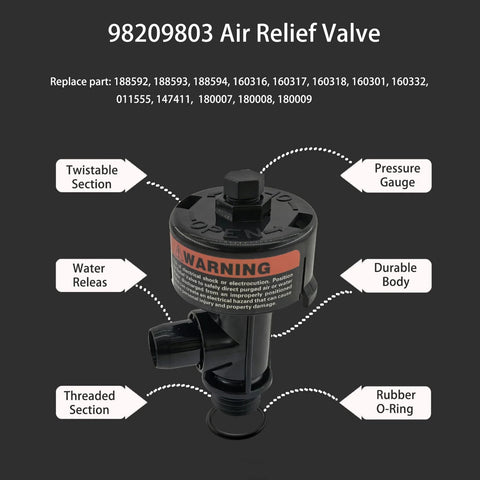 Dicsley 98209803 manual air relief valve for pool/spa filter, black durable unit with threaded connection