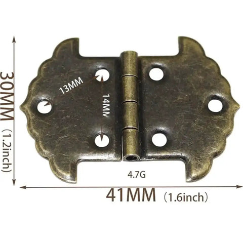 Lace Iron Hinge for Cabinets and Furniture, heavy duty metal hinge with square link buckle, 30x41mm, green bronze finish