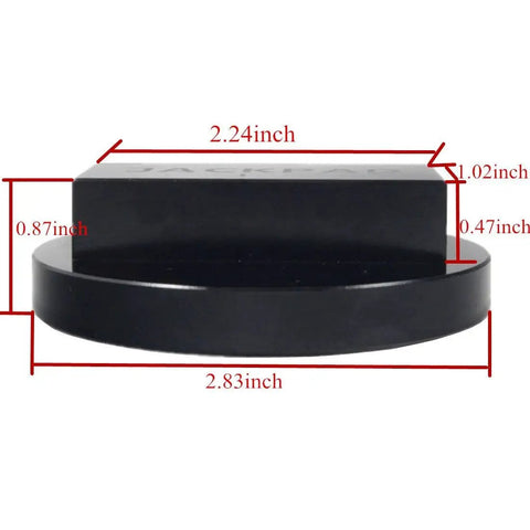 Anodized Black CNC Aluminum Jack Pad Adapter For Safe Vehicle Lifts, black round base with dimensions shown, side view.