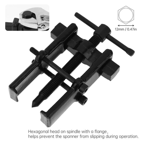3 Inch Two Jaw Gear Puller With Adjustable CR V Steel For Bearings And Pulleys, shown with black finish and hexagonal head.