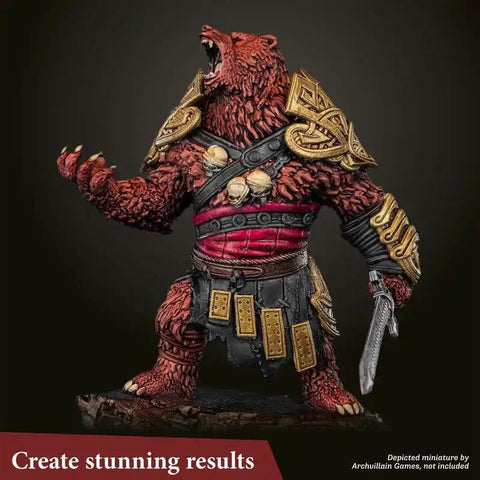 Fantasy bear warrior miniature painted with Speedpaint Plasmatic Bolt 2.0 One Coat Acrylic Paint for tabletop games.