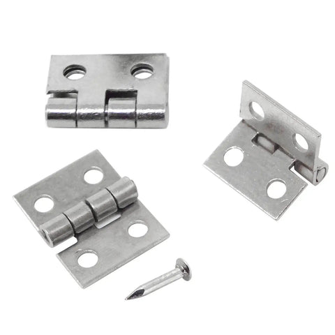 Miniature Cabinet Hinges Set For Jewelry Boxes And Dollhouses, 50 Brass Hinges With 200 Screws, 8x10mm Size, Silver Finish
