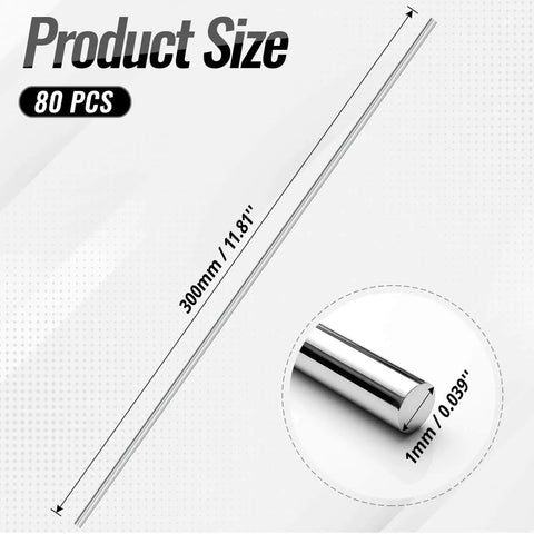 80 Pieces 1mm By 300mm 304 Stainless Steel Round Rods For DIYers And Lathe Pros, Smooth Surface, Rust Resistant Metal Shaft Rod Stock
