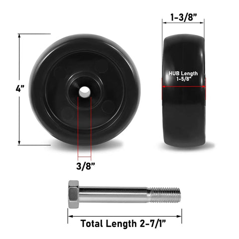 4 Inch Polypropylene Caster Wheels Replacement Set Of 4 With 400 Lb Load Capacity Each, Non Marking Floor Protective Wheels for Carts