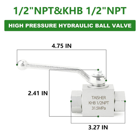 TAISHER 1/2 in NPT high-pressure hydraulic ball valve, carbon steel, shut-off 2-way with lever handle.