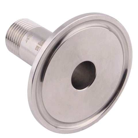 Stainless steel sanitary tri-clamp pipe fitting with male 3/8 in NPT thread and ferrule flange