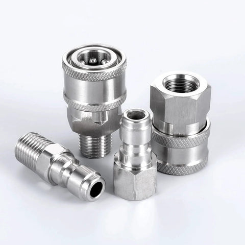 Stainless Steel 1/4 Inch NPT Pressure Washer Quick Connect Coupler Set, Ball Lock 4 Pack With Male And Female Connectors