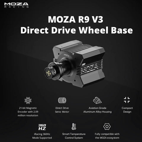 MOZA R9 V3 Direct Drive Wheel Base 9 Nm Force Feedback Aviation-Grade Aluminum for Realistic Sim Racing on PC