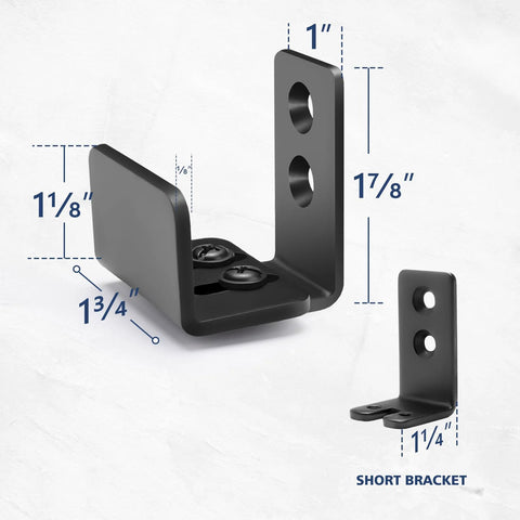 Bottom Floor Guide For Sliding Barn Doors U Shape Adjustable Stay Roller Flexible Fit Distance Flush Flat Bottom Design Wall Mount System For Doors And Cabinets 2 Pack Built Tough Steel With Black Powder Coat, showing dimensions and short bracket image.
