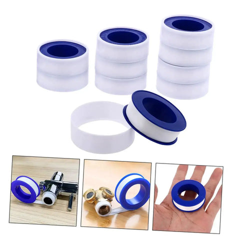 20 Rolls PTFE Tape High Temperature Waterproof Thread Sealant For Plumbing, Durable Leak Proof Teflon Tape, shown in various uses