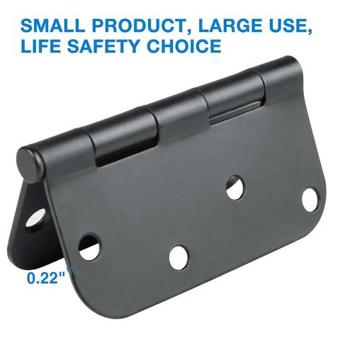 Three Pack Matte Black Four Inch Radius Door Hinges Five Eighths Inch Heavy Duty Residential Door Hardware With Twenty Four Free Screws Built To Last And Easy Install For Interior Exterior Doors And Gates, product image showcasing hinge design.