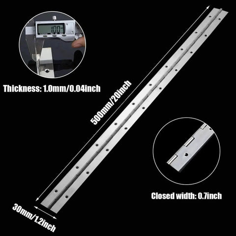 20 Inch Stainless Steel Piano Hinges Two Pack Continuous Heavy Duty Hinges with 0.04 Inch Leaf Thickness and 1.2 Inch Open Width, polished