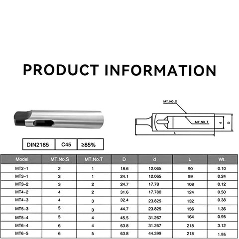 Tool holder collet chuck, silver metal drill sleeve with MT4–MT2 Morse taper reducing adapter