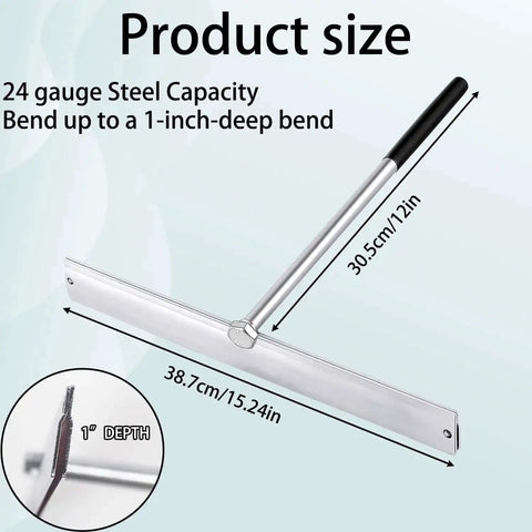 Diagram of 15.25 Inch Sheet Metal Folding Hemming Tool with Heavy Duty Steel Construction for Standing Seam Roof Panels, HVAC Ducts, and Metal Roofing.