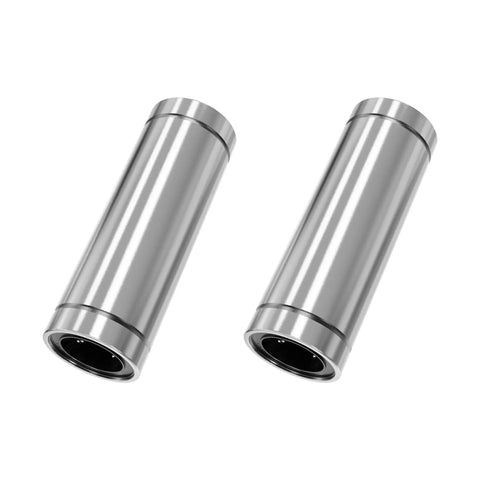 2 Pack LM10LUU Linear Ball Bearings With 10mm Bore And 19mm OD And 55mm Length Double Side Rubber Seals shining against white backdrop