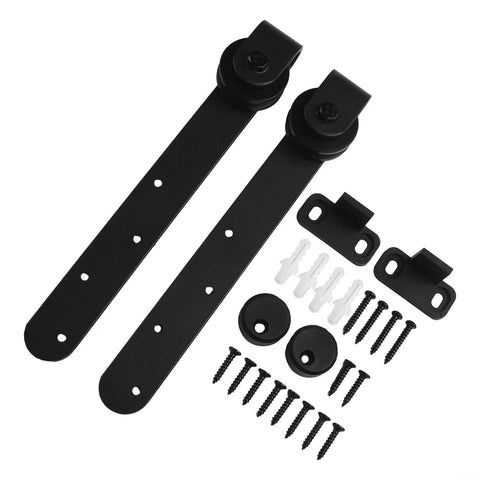 24 Inch Rail Set Sliding Barn Door Hardware Kit With No Fuss Heavy Duty Carbon Steel Tracks Big Shape Pulleys For Whisper Quiet Glide Black Finish