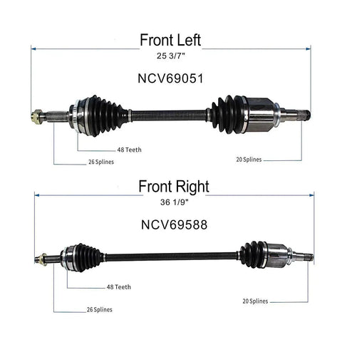 Front CV Axle Shaft Assembly For Toyota Corolla 2009-2018 1.8L L4 FWD Front Left And Right, Compatible With Matrix 2003-2013 And Pontiac Vibe 2003-2010 CV Joint Axle Shaft Replacement, showing two axle shafts with measurements.