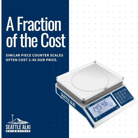 High Capacity Industrial Counting Scale For Small Parts 30 Kg X 0.5 G Quick Count In Seconds No Brainer Time Saver displayed in blue and white