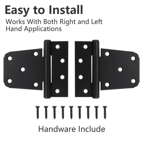 Heavy Duty Gate Hinges 4 Pack 3.5 Inch Black T Strap Hinges For Wooden Gates And Fences Outdoor With Screws Rust Resistant