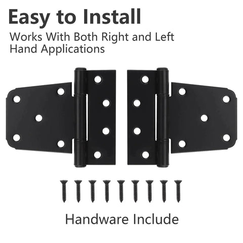 3.5 Inch Black Iron T Strap Gate Hinges Set For Wooden Fences And Barn Swing Doors with screws, easy installation