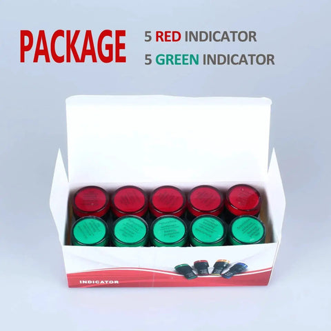 10 Pack LED Indicator Lights 22mm Panel Mount 0.87 Inch Hole 24V AC DC 20mA Energy Saving Green Red Set in box