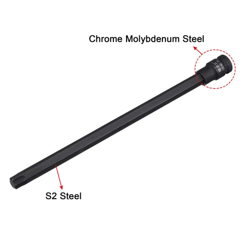 1/2 Inch Drive Torx T60 Socket With S2 Steel Bits, Cr-Mo Sockets, 12 Inch Length Built For Real World Hand Use, Quenched And Hardened