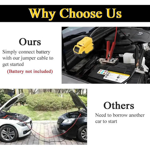 Comparison of Jump Start Cables For Cars With A No Brainer Adapter vs traditional jump starter setup in action on cars.