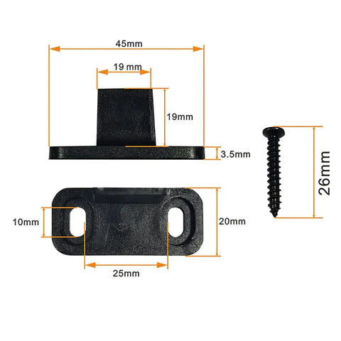 Two Sets 15 To 16 Inch High Black Floor Rail Hardware Door Track POM Guide Components For Sliding Barn Gate Stopper, dimensions shown