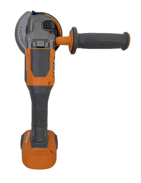18V Brushless Cordless 4-1/2 Inch Angle Grinder Kit with 4.0Ah Battery and Charger, side view of tool and handle
