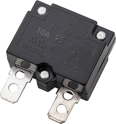 2 Pack Automatic Reset Circuit Breaker 10A 125 To 250V AC, 50V DC Thermal Relay for Ride On Toys, close-up view