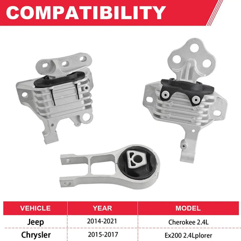 Heavy Duty Engine Mount Bracket Kit With Transmission Mounts For 2.4L Engines Direct Fit Replacement 2015 2017 Chrysler 200 And 2014 2021 Jeep Cherokee Reduces Noise And Vibration For Smoother Idle And Shifts Replaces 68192831AF 68418876AB 68157441AD