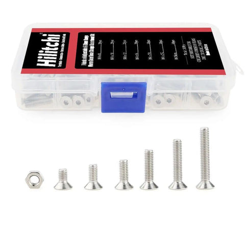 180 Piece Metric M4 Hex Socket Flat Head Countersunk Bolts And Nuts Kit In Clear Storage Case, Pro Grade 304 Stainless Steel
