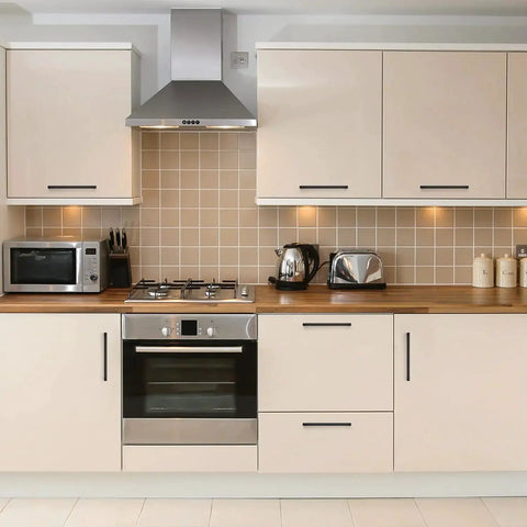 Modern kitchen featuring Eight Inch Square Cabinet Handles Matte Black Pulls For Kitchen Drawers And Cabinets Set Of Eighteen Durable Hardware.