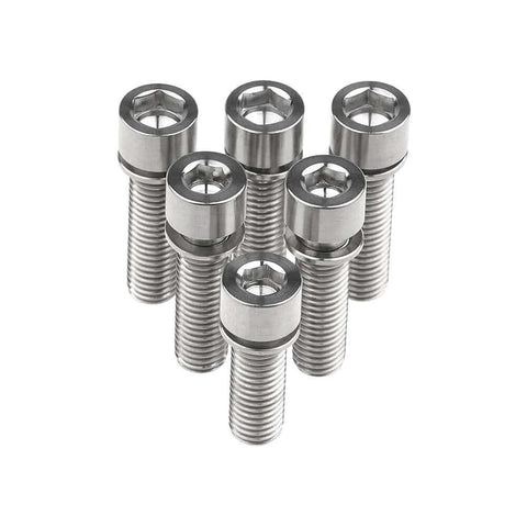 Ride Ready Titanium M7 Bolt With Washer 25mm Socket Cap Head Screws For Bike Parts Pack Of 5, shown upright with hex heads.