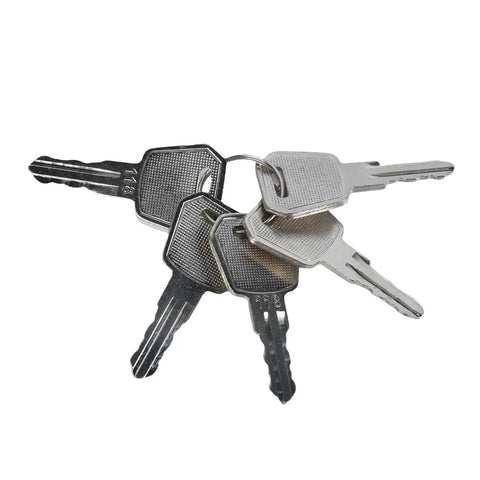 Five Pack Replacement Keys 118 for Big Joe Electric Pallet Jacks, shown in a bunch, direct fit easy install for E30 EZ30 and more models.