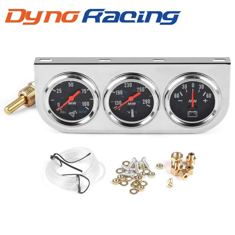Universal Chrome 2 Inch 52mm Car Triple Gauge Kit Mechanical 3 In 1 With Oil Pressure Gauge 0 To 100 Psi Water Temperature 100 To 280 F