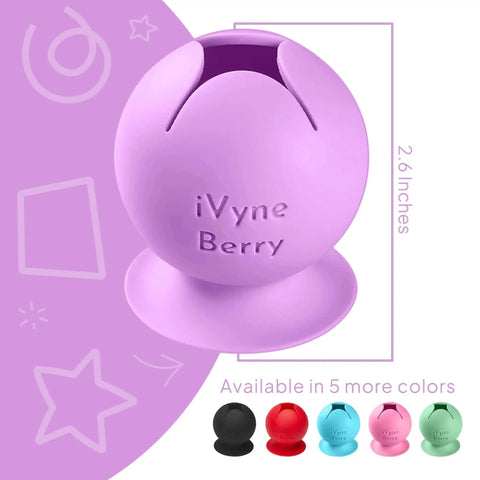 Front view of Berry Suctioned Vinyl Weeding Scrap Collector And Holder For Vinyl Weeding Tools With Star Shaped Opening Keeps Scrap Vinyl In Place And Makes Cleanup Easy For Crafters Purple By iVyne, featuring iVyne Berry 2.6 inches tall.