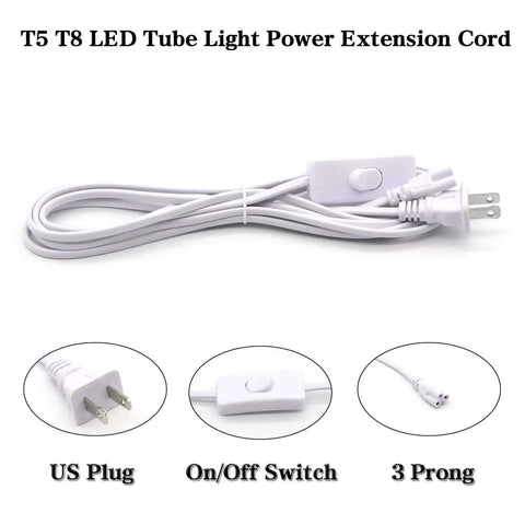 10 Foot T5 T8 LED Tube Power Extension Cord With On Off Switch US Plug for Integrated LED Tube Linkable Lighting System