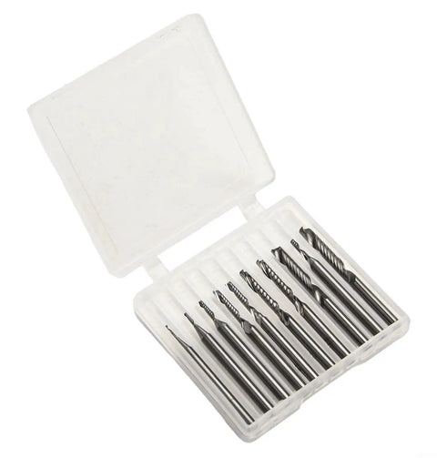 Carbide End Mill Set With 1/8 Inch Shank Single Flute Upcut Router Bits For CNC Milling Wood And Acrylic, 10 Piece Kit in case