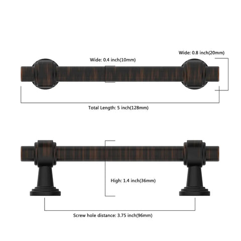 10 Pack 3.75 Inch 96mm Oil Rubbed Bronze Cabinet Handles For Kitchen Cabinets And Cupboards Cabinet Pulls Hardware For Drawers Super Easy Install Durable Modern Style, side view and dimensions