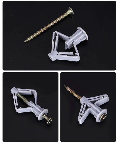 Self Drilling Hollow Wall Anchor Kit With Screws For Drywall And Plaster Grey Plastic Anchors Supports Up To 65 Lbs Includes 50 Anchors And 50 Screws