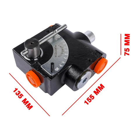 Hydraulic Adjustable Flow Control Valve With Relief For One Half Inch NPT, 30 GPM, 500 To 3000 PSI, Adjustable Ball Spring Relief Port, black, side view