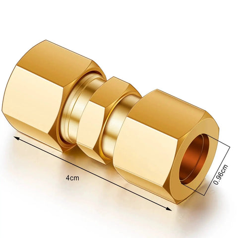 4 Pack Brass Compression Tube Fittings 3/8 Inch OD Union Connectors for Copper Aluminum and Plastic Tubing, Watertight Seal