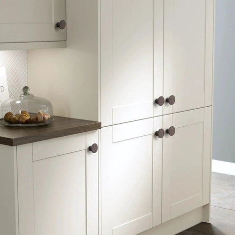 Kitchen cabinets with 12 Pack Round Wooden Cabinet Door Handles Single Hole Knobs Minimalist Chinese Style Drawer Pulls installed