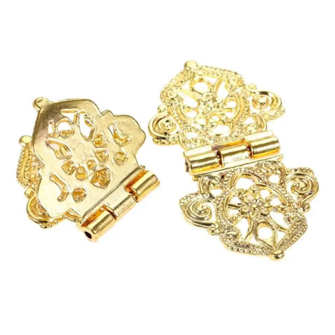 Set Of 10 Antique Lace Hinges With Screws For Doors Cabinets Drawers And Furniture Decorative Old School Hinges shown in gold finish