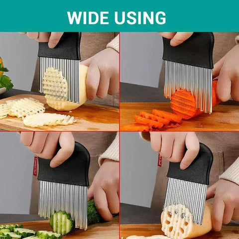 Crinkle Cutter Knife For Waffle Fries And Veggies Large Stainless Steel Potato Cutter With Plastic Handle Wavy Slicer