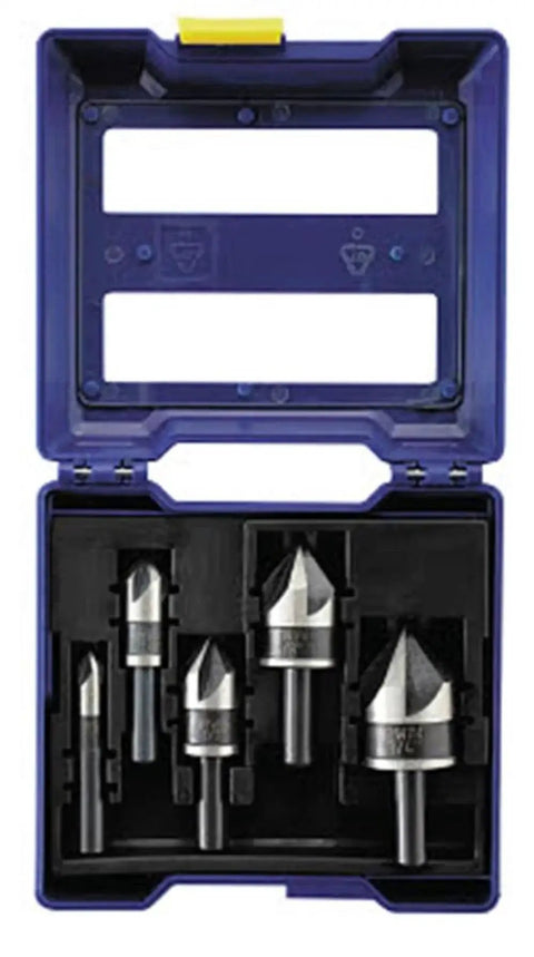 Metal Countersink Drill Bit Set with 82 Degree Precision Tip for Machinable Metals, Wood, and Plastic, 5 Piece in case