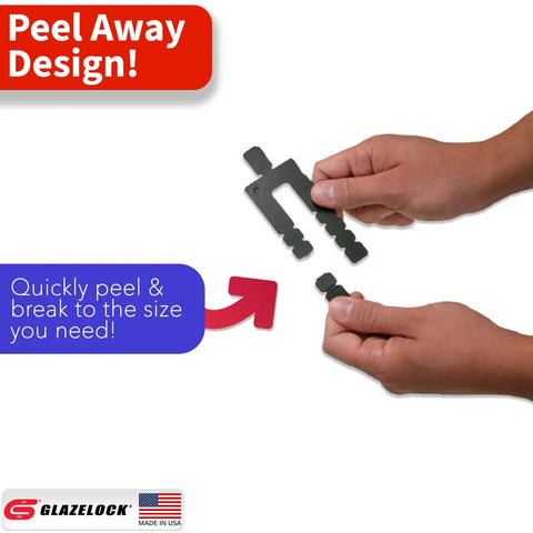 Hands demonstrating Plastic Peel Away Stackable Shims For Leveling 32 Piece Set, 3 1/2 Inch Length, 1/16 Inch Thickness by Glazelock